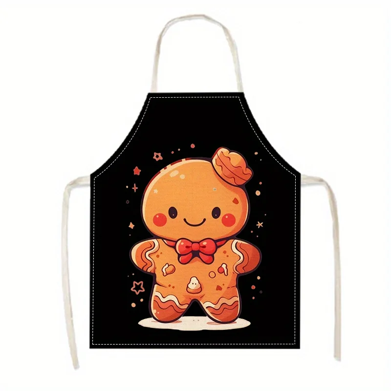 1pc Cute Gingerbread Man Apron Christmas Holiday Kitchen Cooking Baking BBQ Chef Funny Gift For Kids Adults Linen Bib Apron