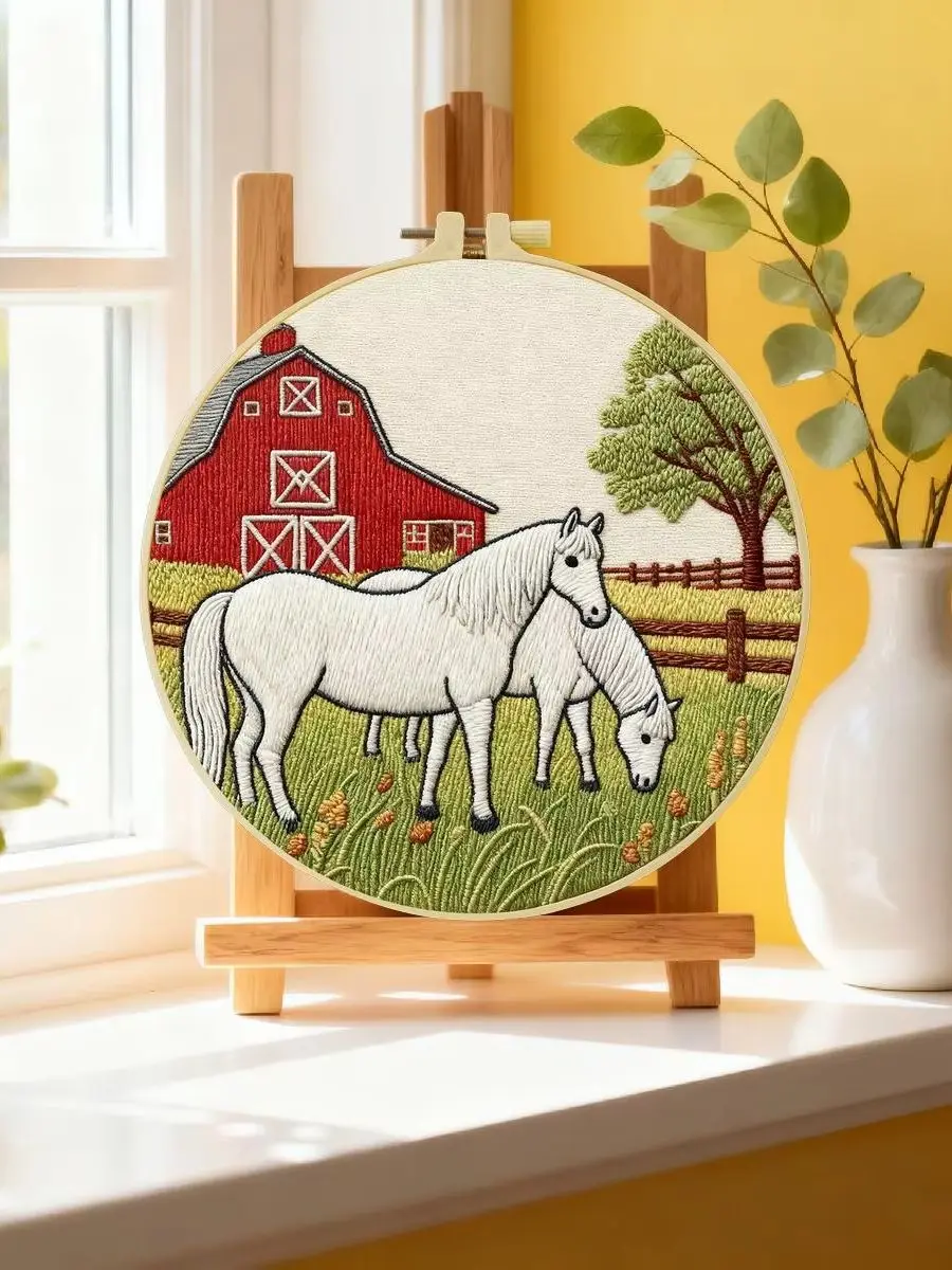 1 Stück 20X20CM/15X15CM 7,87/6,3 Zoll Das grasierende Pferd Stickerei-Starter-Kit DIY-Kit DIY-Stickerei-Kit Handarbeiten Malerei – Detail 6