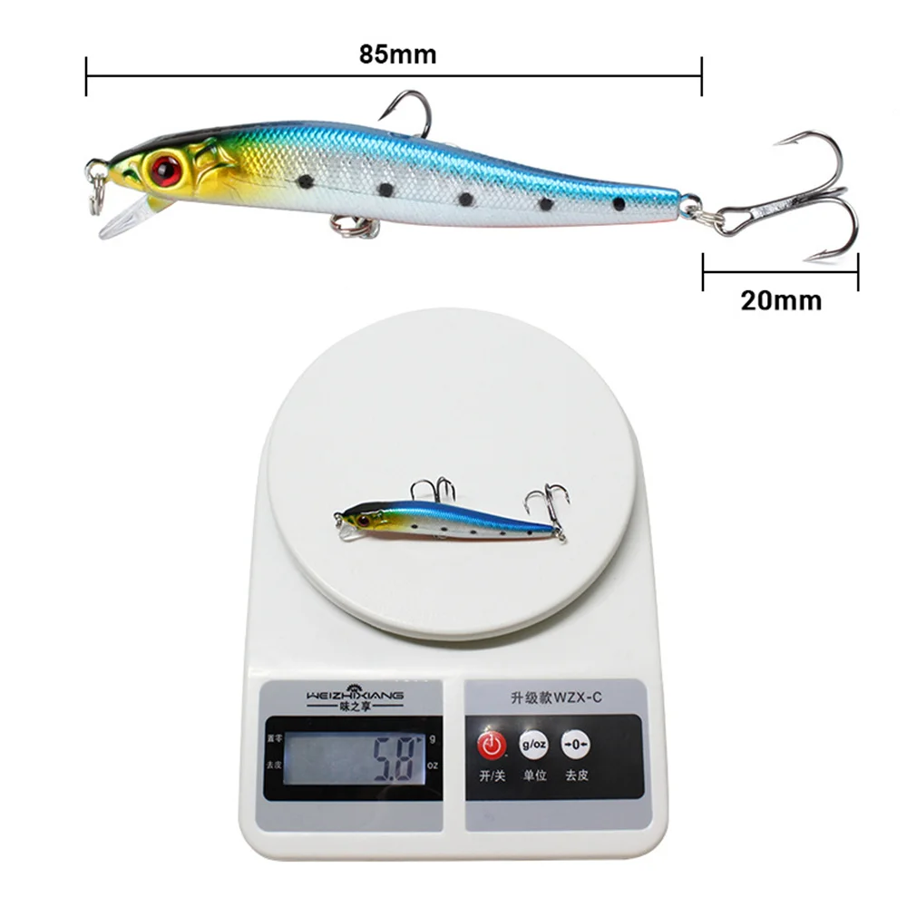 1Pcs Floating Crankbait Minnow Fishing Lures 5.8g 85mm Bass Trolling Pike Plastic Hard Bait Wobbler Swimbaits Pesca Tackle