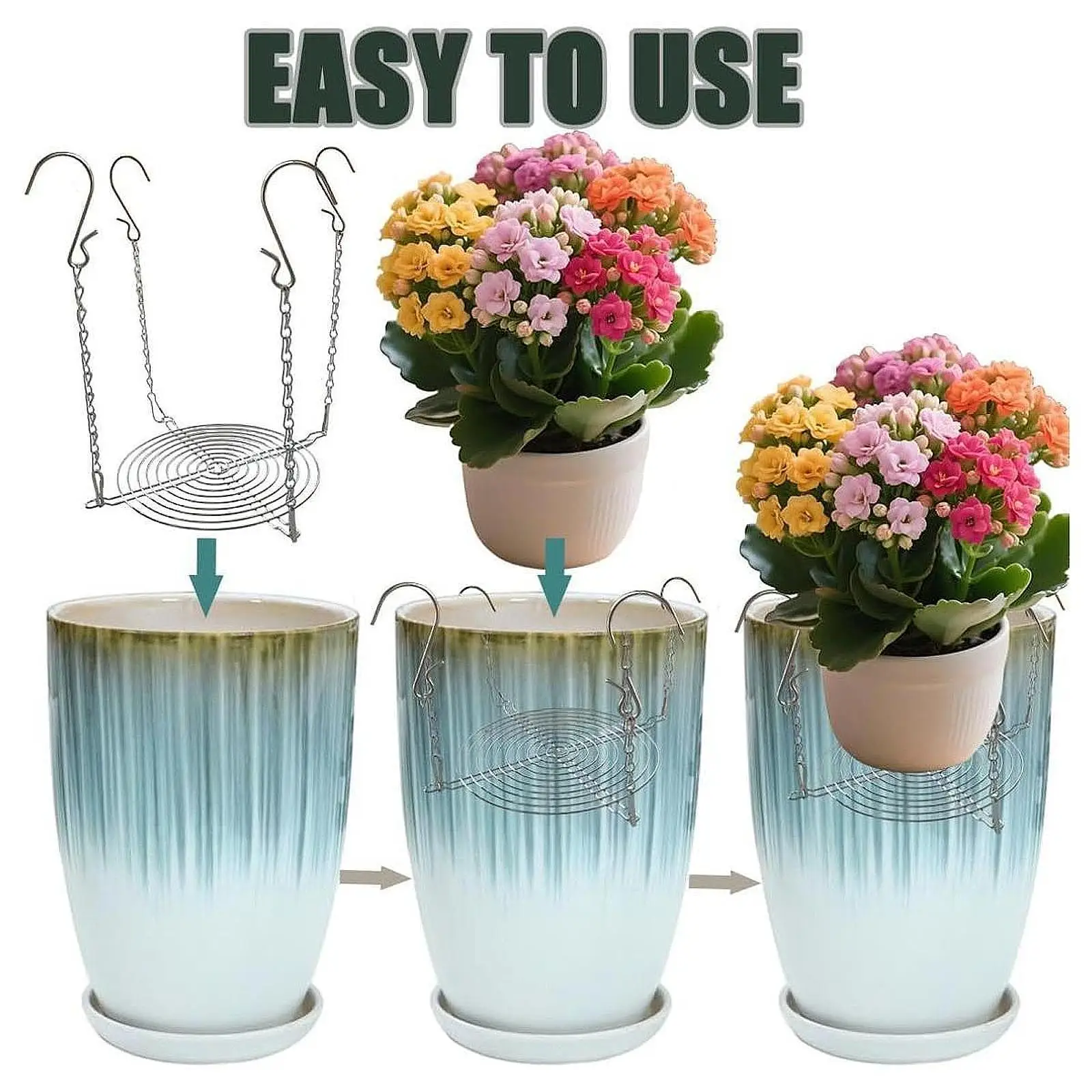 Adjustable Planter Filler Stainless Steel Plant Riser Insert with Hooks for Tall