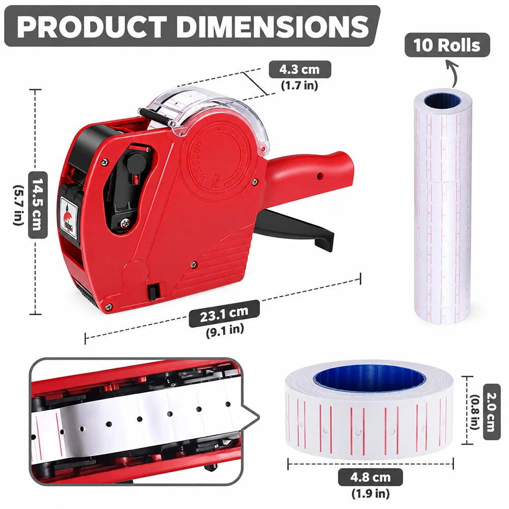 2 Pack MX-5500 Price Tag Gun Set 8 Digit Handheld Price Labeler with 20 Rolls 10000 Stickers and 8 Ink Rollers for Stores