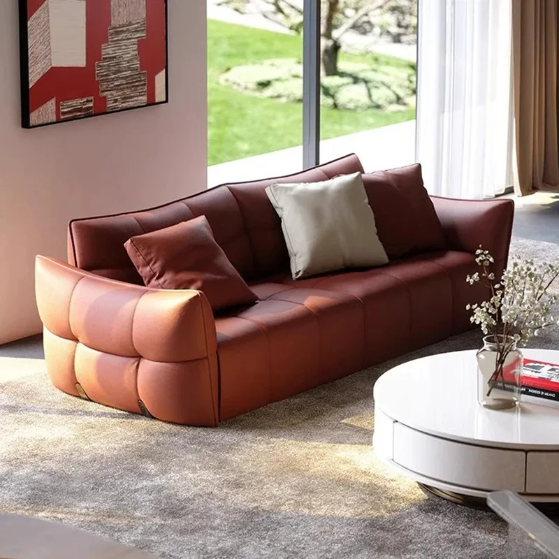 Italian simple sofa, living room, villa, large flat, high-end, first layer cowhide, linear modular sofa.