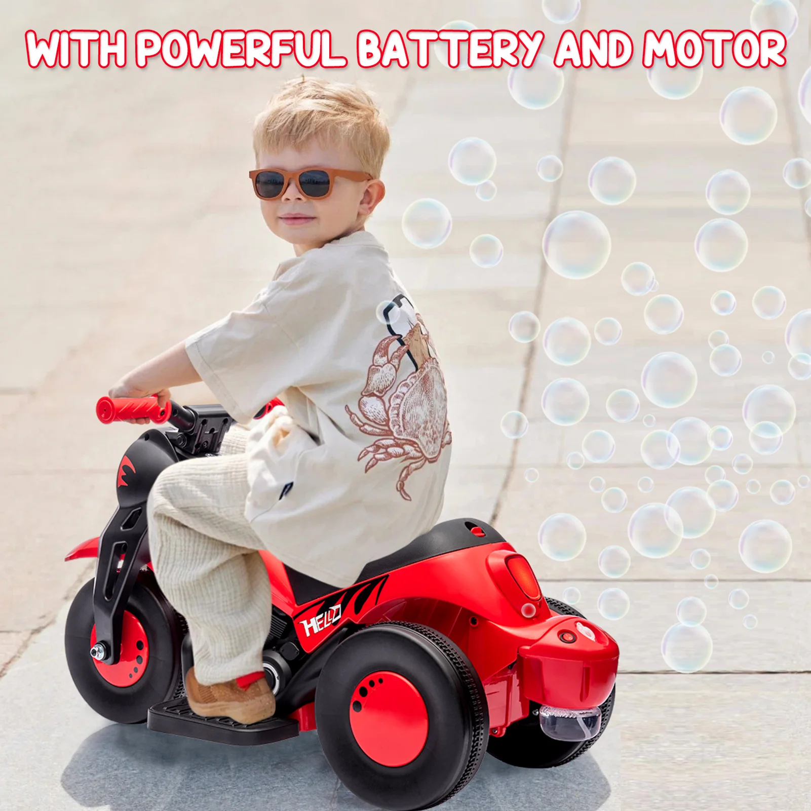 Ride on moto voiture, moto électrique à batterie Hetoy 6V vitesse 1.9 MPH avec phares LED, musique, pédale, avant/révercer