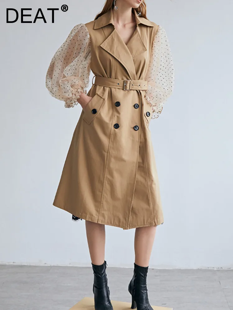 Mangas DEAT-Puff malha trench coat para mulheres, mangas puff, ponto de onda, blusão até o tornozelo, cinto, moda outono, JH3940, novo, 2024