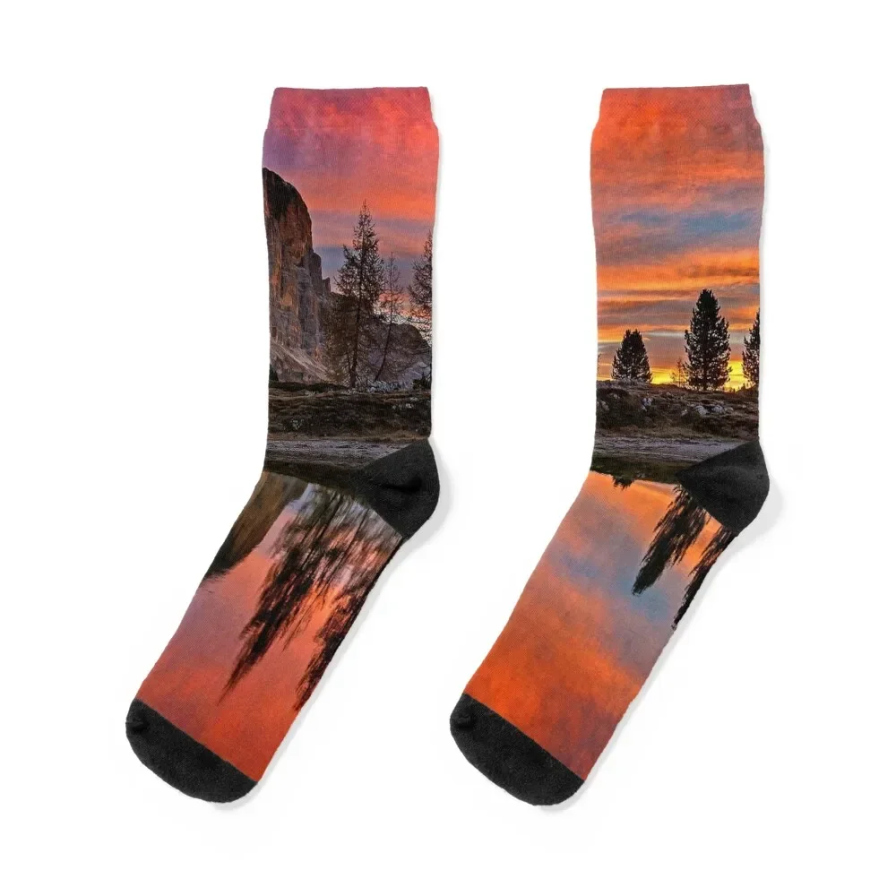 Mountain range lake Socks gift floral men cotton high quality halloween Socks For Man Women's