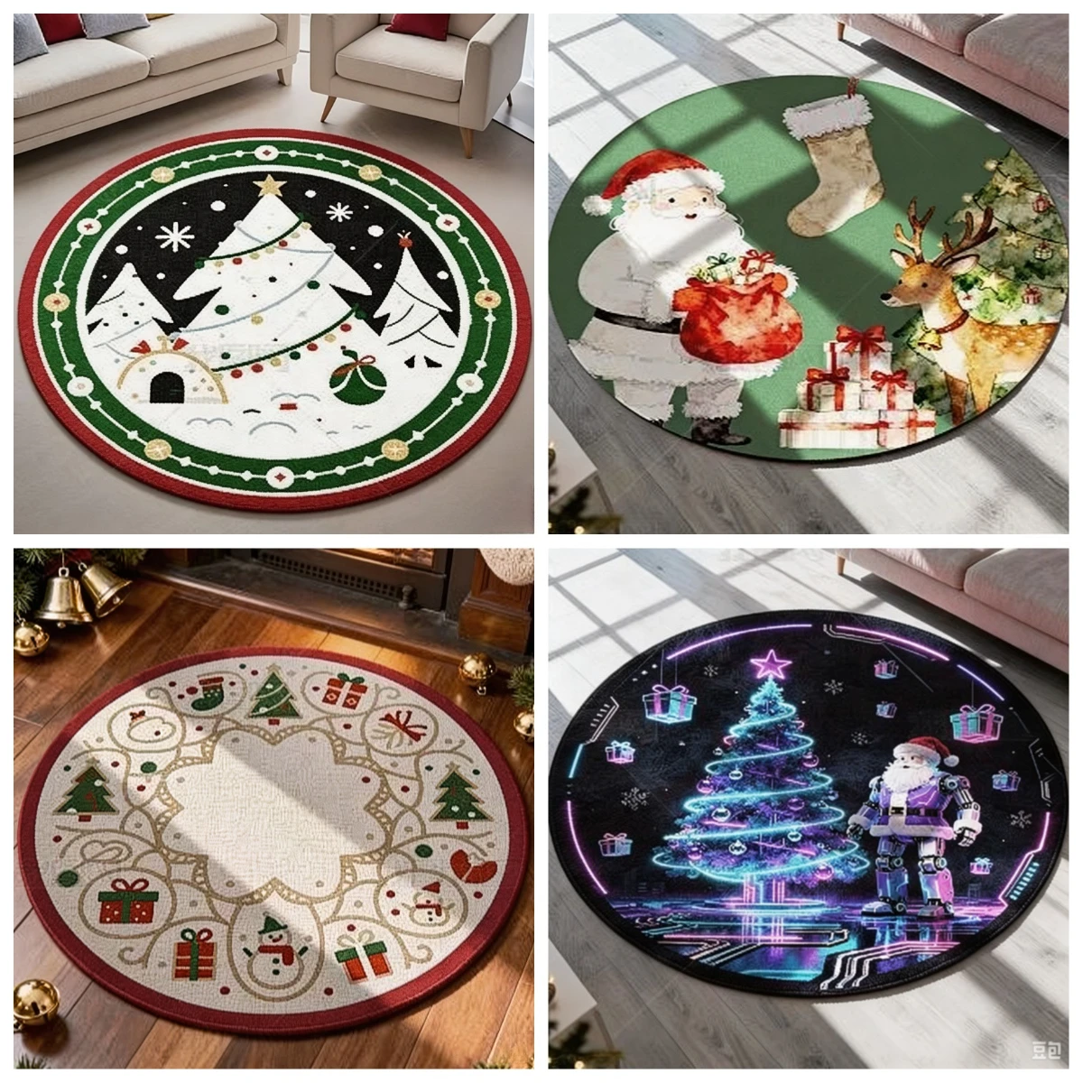 Reindeer Sleigh Rug Christmas Cream White Felt NonSlip Carpet for Living Room Bedroom Fireplace Xmas Tree Gift Floor Mat