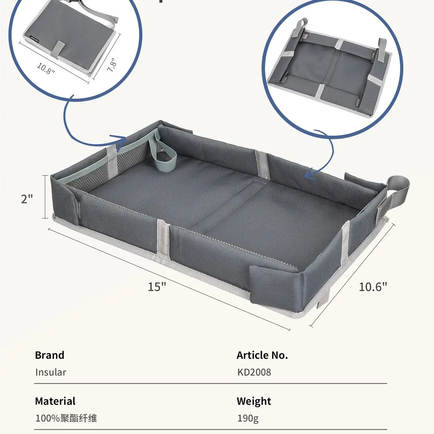 Bandeja de viagem para assento de carro, assento de segurança, organizador de mesa de brincar, armazenamento de lanches, brinquedos, suporte de copo, à prova d'água, carrinho de criança