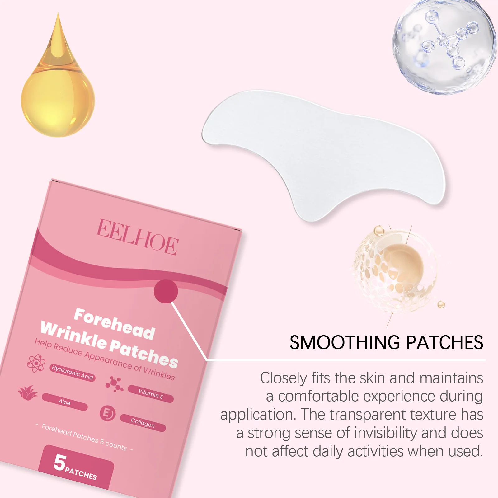 

Eelhoe Hyaluronic Acid Forehead Tightening Patch Lasting Lifting Firming Repair Damaged Remove Wrinkle Fine Lines Face Care Mask