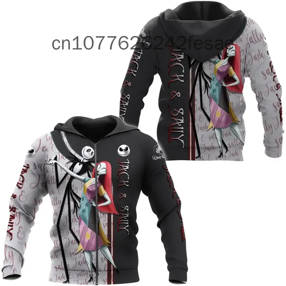 New Disney Jack And Sally Hoodie Nightmare Before Christmas Men and Women Zip Hoodie