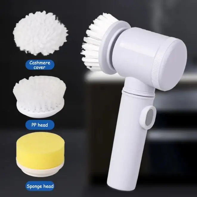Electric Cleaning Brush Bathroom Scrub Kitchen Cleaning Tool USB 5 in 1 Handheld Bathtub Brush Electric Sink Cleaning Brush