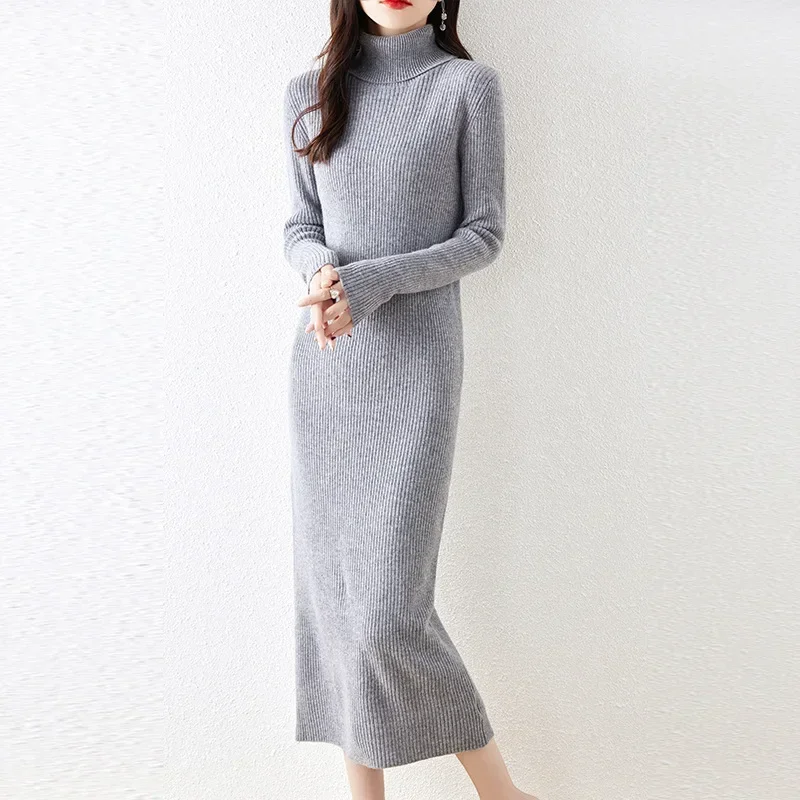 Long Wool Dress Fall/Winter 2024 New Women\'s Gentle Wind Slim Look Thin Gentle Style Sweater Dress