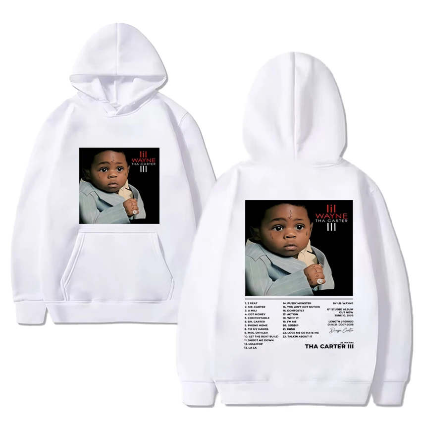 Rapper Lil Wayne Hip Hop Album Double Sided print felpa con cappuccio Unisex vintage Casual streetwear uomo donna Fleece pullover a maniche lunghe