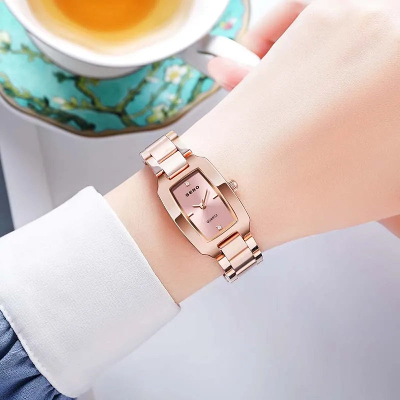 Quartz Watches For Girls New Fashion Square Shape Fashion Jewelry Luxury Watch For Ladies SENO Watch Manufacturer