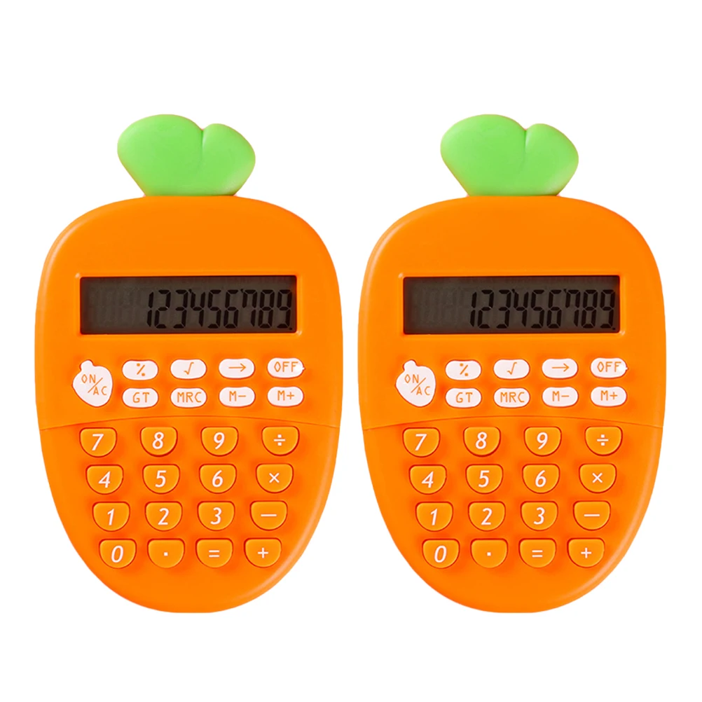 Calculadora em formato de cenoura, portátil, eletrônica, mini, fofa, pequena, escola, escritório, plástico, 12 bits, display transparente, leve