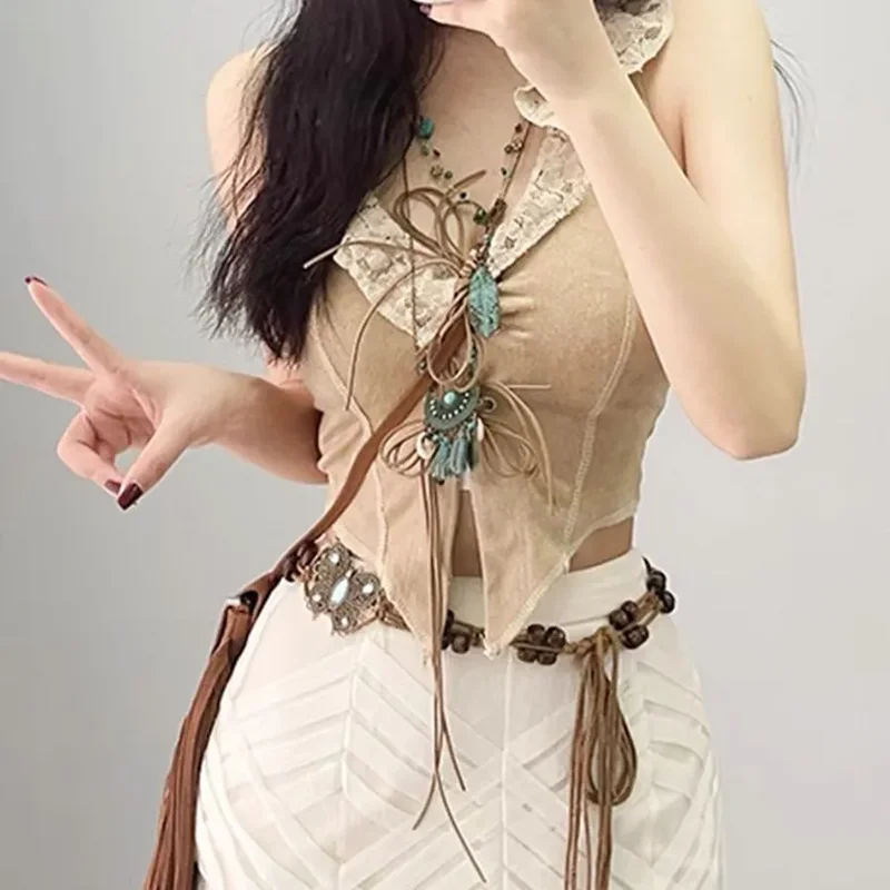 Bohemian Style Butterfly Water Diamond Woven Ethnic Style Wooden Bead Women's Belt Casual Vacation Style Waist Rope