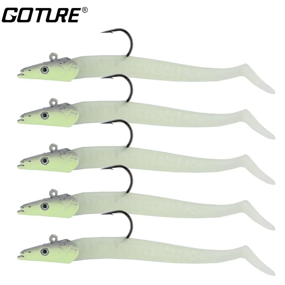 Goture-soft and luminous fishing lure with lead head, artificial bait, PVC body, for bass, 11cm and 22G, 5 pcs/set