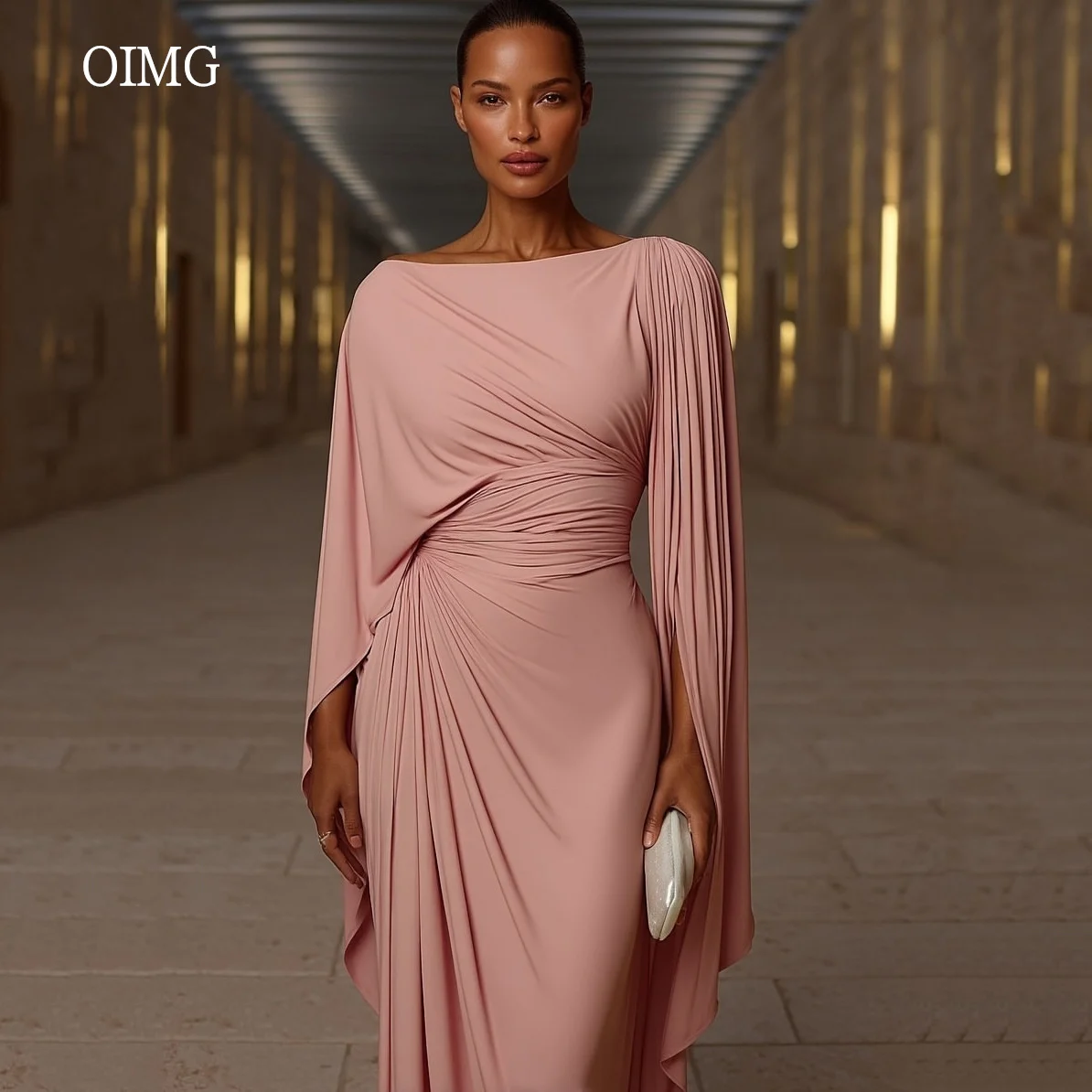 

OIMG Classic Full Sleeves Mermaid Prom Gowns O Neck Party Gown Floor Length Evening Dress فساتين شارون Customized