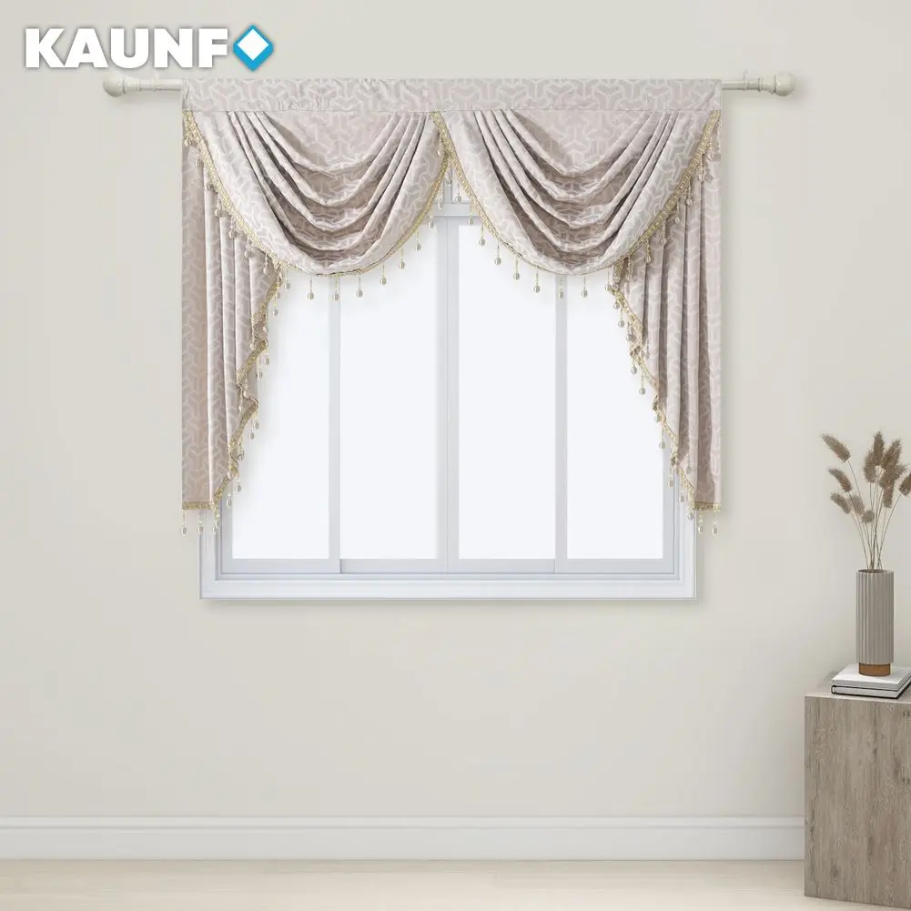 KAUNFO High-end Luxury Window Printed  Curtain Yarn Bedroom Villa Pendant Decoration Curtain Valance