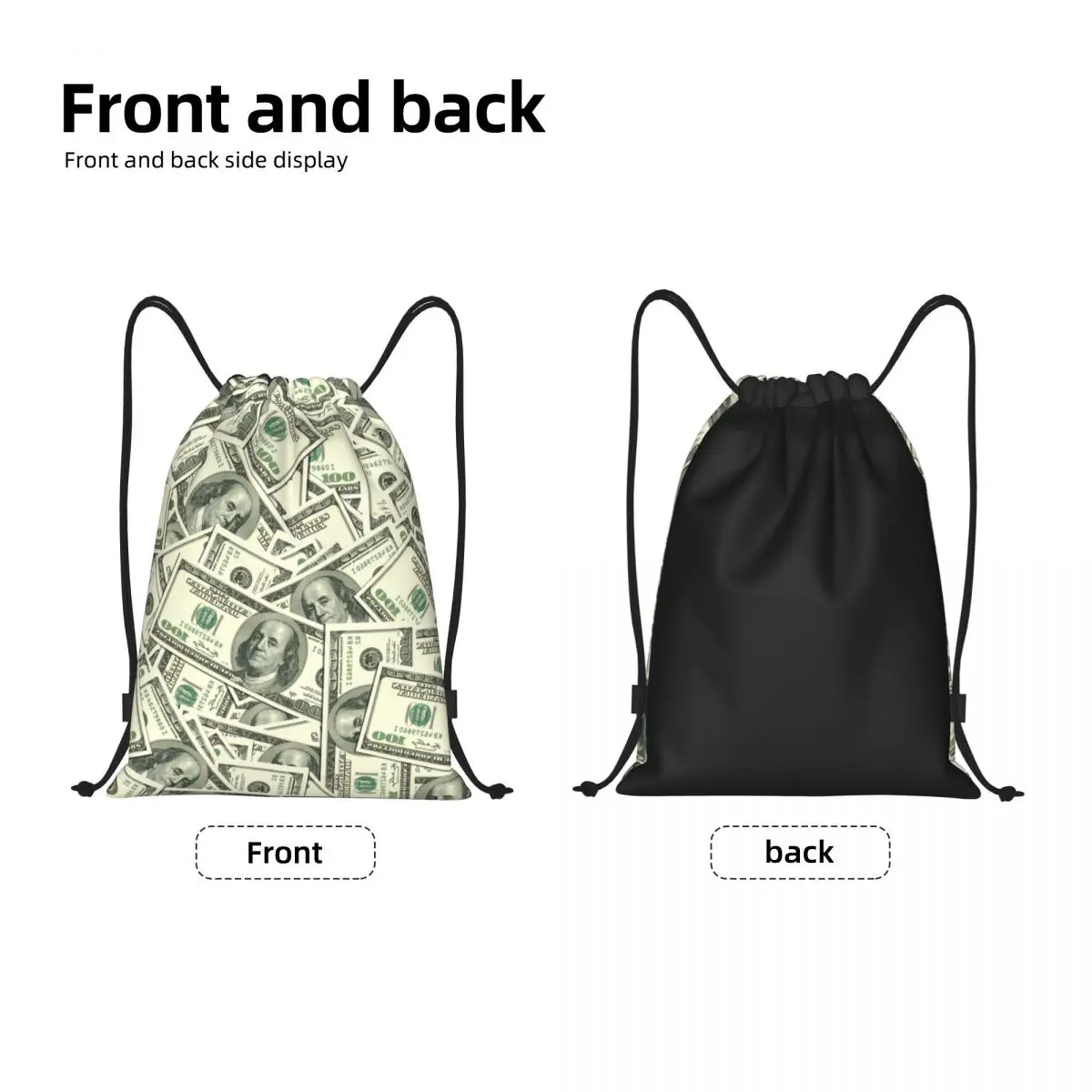 Custom US American Dollar Bill Gift Drawstring Backpack Bags Men Women Lightweight Gym Sports Sackpack Sacks for Traveling