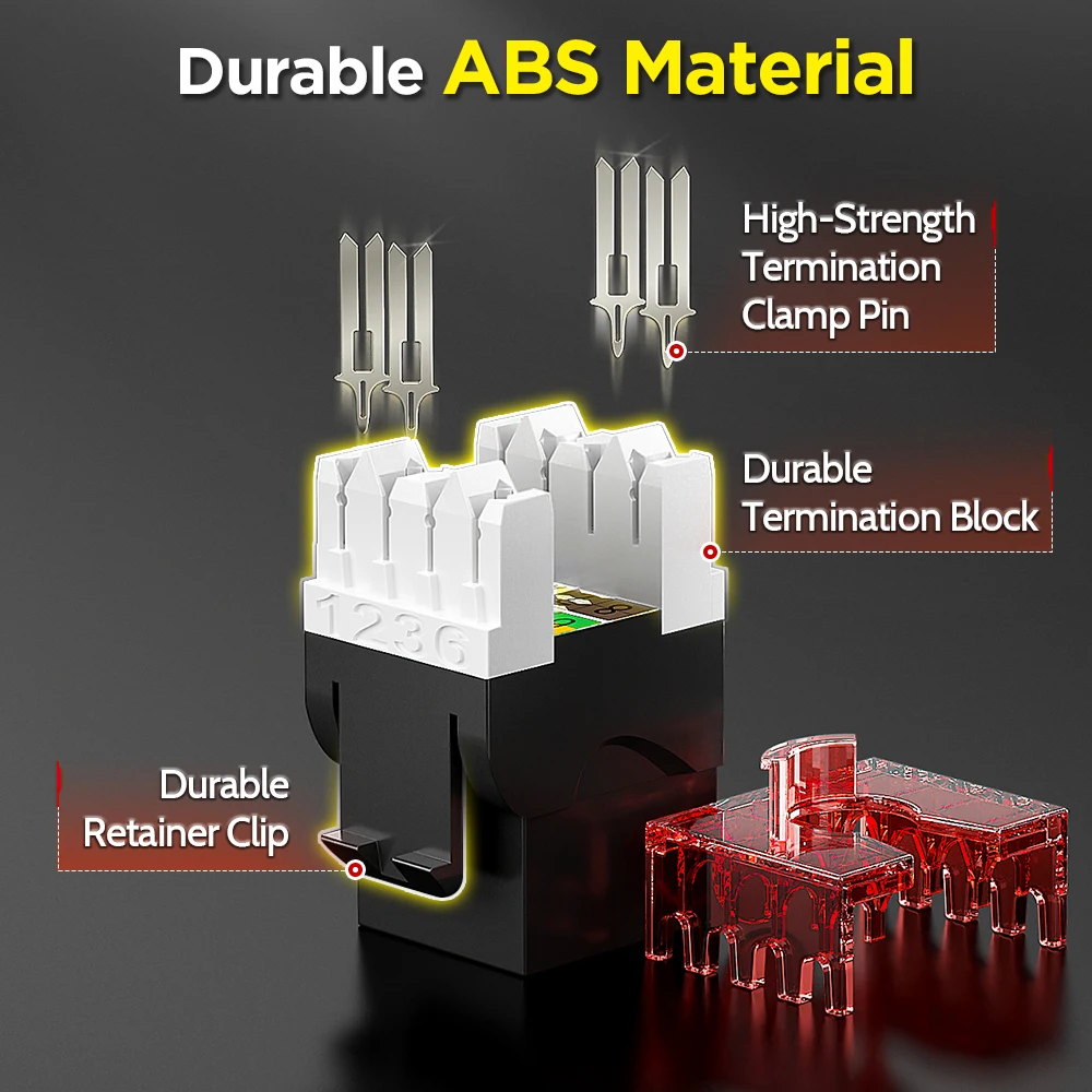 AMPCOM Cat6 RJ45 UTP Keystone Jack 180 Degree Punch Down Type, 50U Gold Plated Network Plug Module Connector for Office, Home