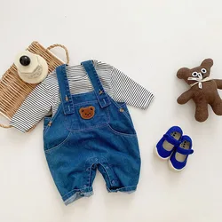 MILANCEL Spring Baby Clothing Set Denim Overall  And Striped Blouse Baby Boys Suits