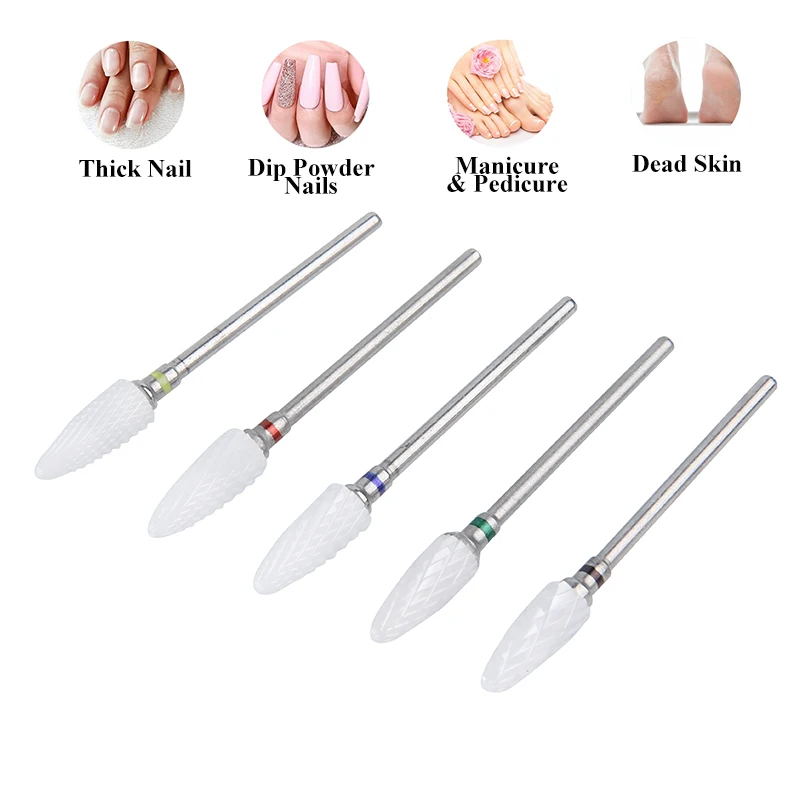 5PCS Professional Ceramic Nail Drill Bits Set For Electric Drill Milling Cutter Manicure Pedicure Tools Nail Machine Accessories