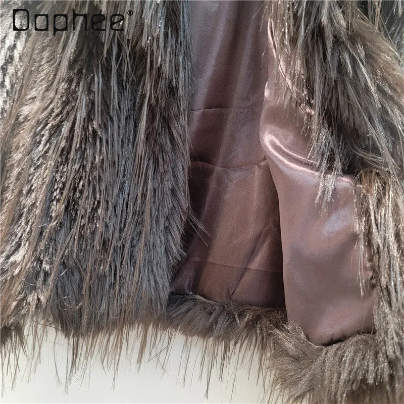 Koreańska Moda Frędzle Ekologiczny Płaszcz ze Sztucznego Futra Damski Elegancki Wysokiej Klasy Krótki Płaszcz ze Sztucznego Futra z Kołnierzem dla Socjety Nowość Zimowa