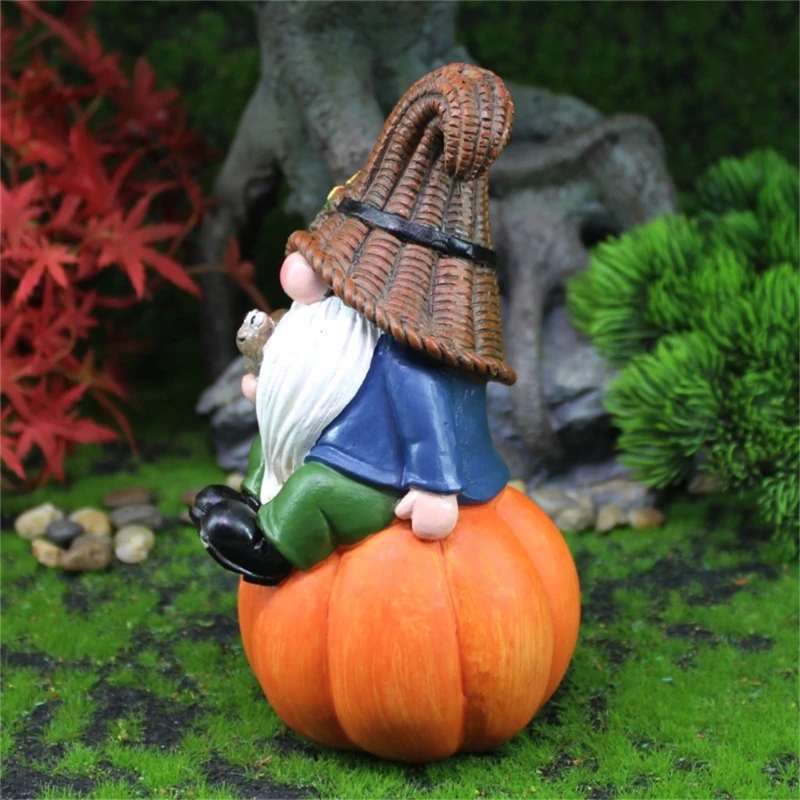 Thanksgiving Fall Gnomes Statue Pumpkin Gnomes Decoration White Beard Figurine Autumn Resin Gnomes Statue for Outdoor