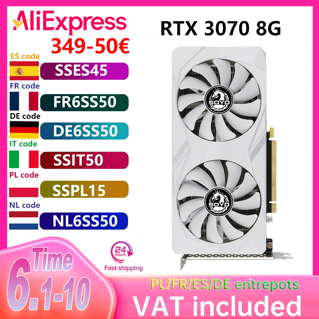 SOYO New Gaming Graphics Cards NVIDIA GeForce RTX 3070 8GB GDDR6 256 Bit Desktop GPU Video Card Computer components RTX3070