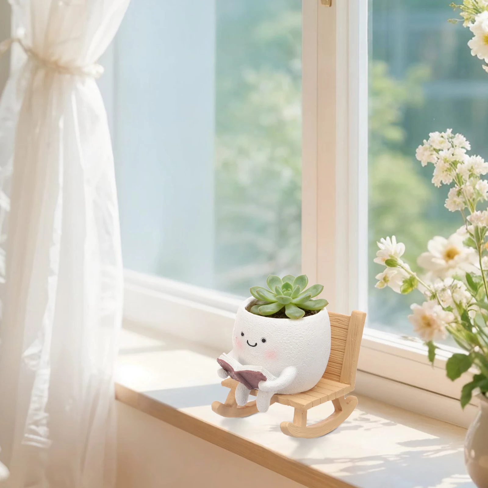 Chair Smile Face Planter Resin Succulent Plant Flower Pot with Drainage Hole Creative Flower Pot Home Garden Flower Container