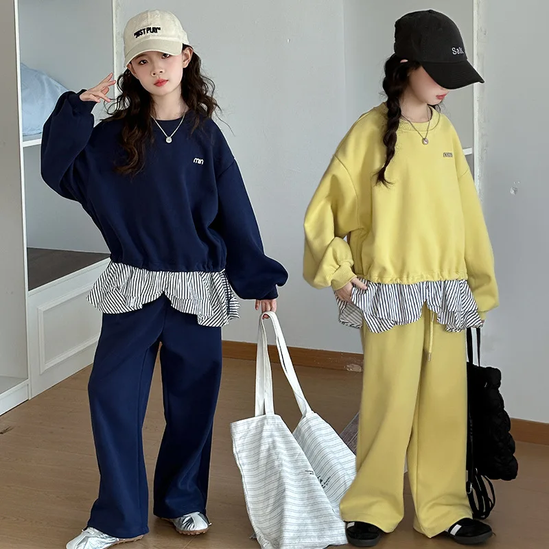 

Autumn Kids Girls Two-piece Setes Letter Printed Patchwork Top+Elastic Waist Sweatpant Baby Girl Set Long Sleeve School Girl Set
