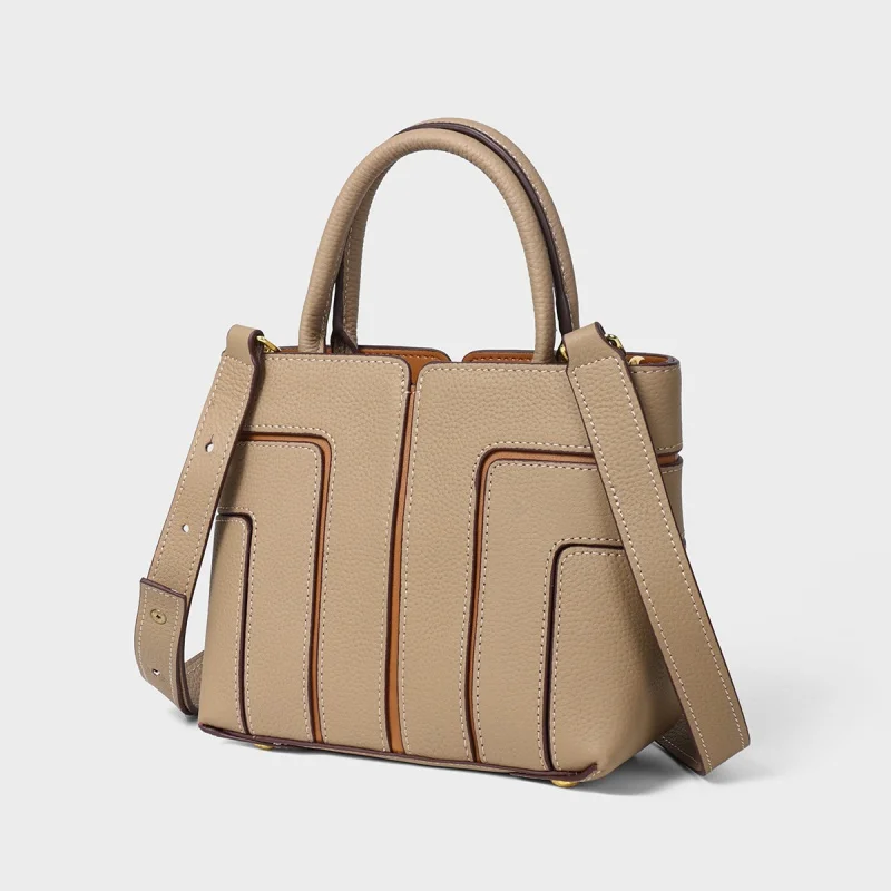 

Minimalist Thread Decoration Genuine Leather Crossbody Bag Women Retro Stripe Design Shoulder Bags Compact Size Square Tote Bags