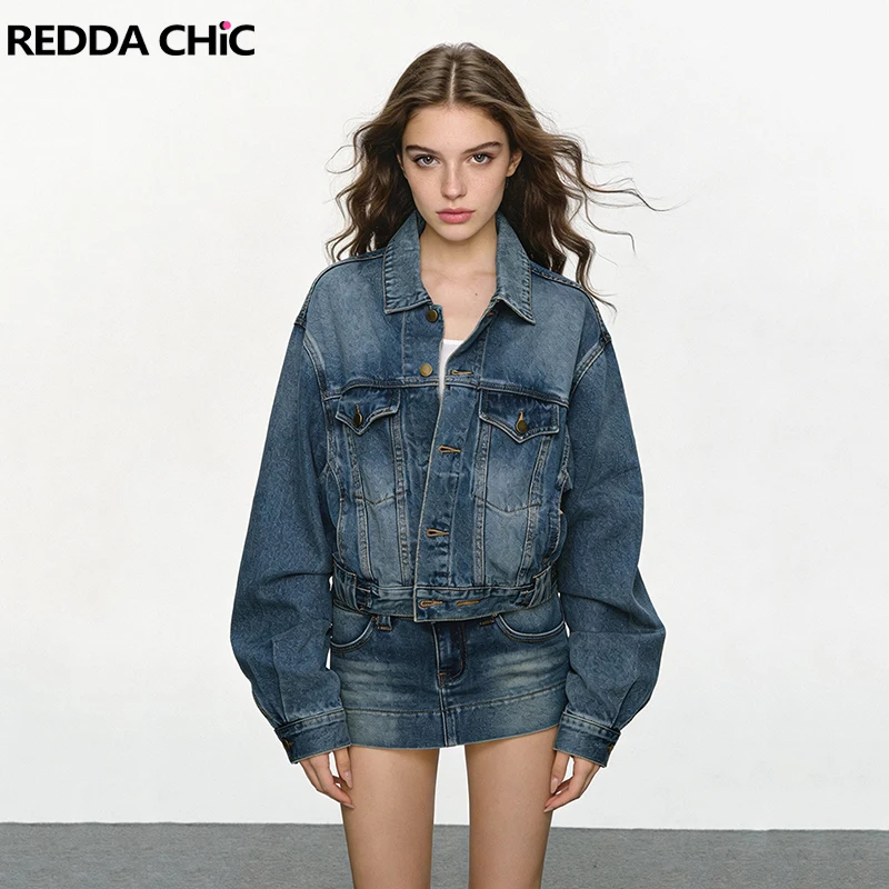 

Женский комплект REDDACHiC из двух предметов: джинсовая юбка и укороченная куртка на пуговицах в винтажном стиле, облегающие мини-юбки-шорты, уличная одежда в корейском стиле Y2K