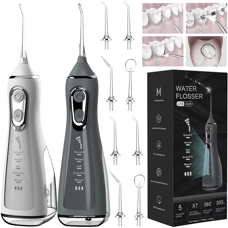

Smart Electric Oral Irrigator Tooth Scaler 300ML 5-Speed Adjustment Water Flosser Portable Dental Water Jet IPX7 Teeth Cleaner