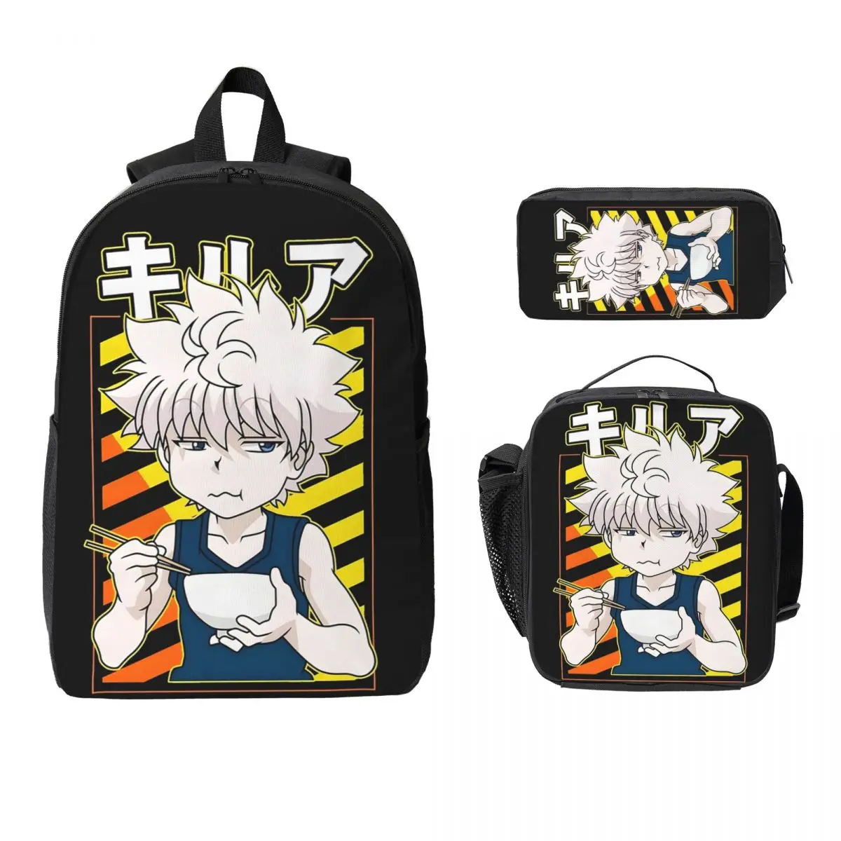 

Killua Zoldyck Anime HXH Hunter x Hunter Backpack Student Boys Girls BookBag School Bag 3ps Insulated Lunch Bag Pencil Case