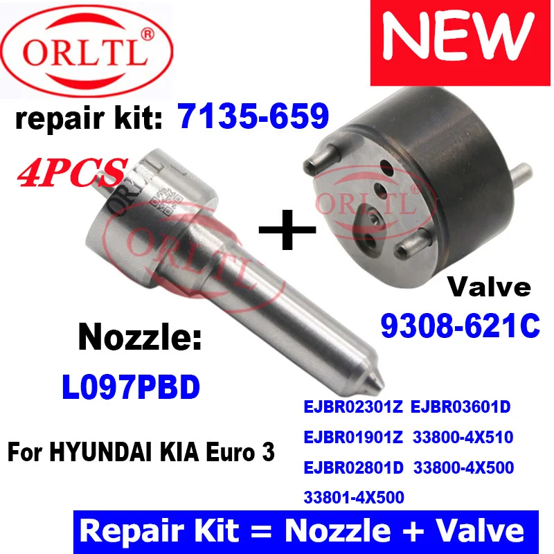 NOZZLE L097PBD L097PRD VALVE 9308-621C Kits 7135-659 for KIA HYUNDAI EJBR02801D EJBR02301Z EJBR03601D EJBR01901Z EJBR00901Z 4PC