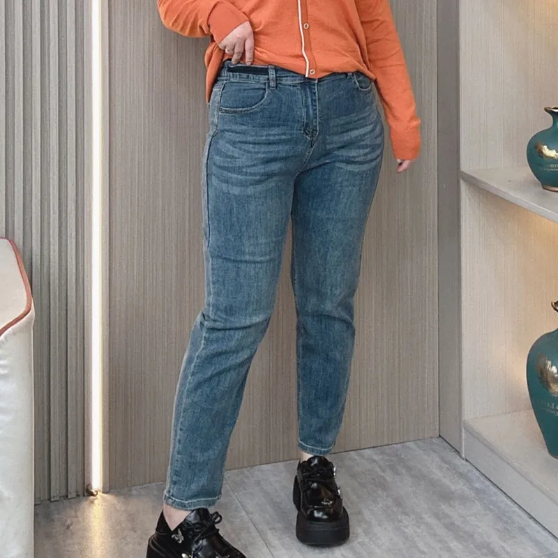 Plus Size High Waist Jeans Women 2024 Spring And Autumn New Thin Denim Casual Small Straight Pants