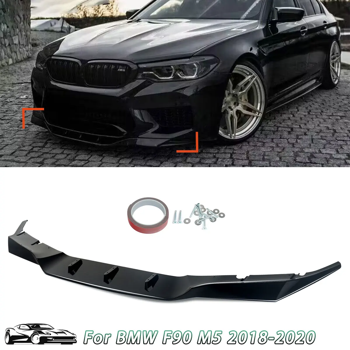 

Front Bumper Chin Lip For 2018-2020 BMW F90 M5 Competition Spoiler For Sedan Car BodyKit Gloss Black Pre-Facelift