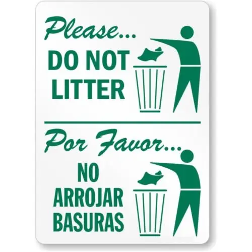 Bilingual Do Not Trash Litter Aluminum Weatherproof  Sign-Aluminum