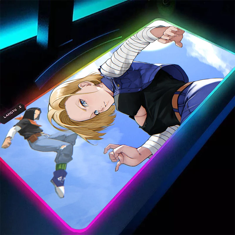 

Anime RGB Mouse Pad DBZ Dragon Ball Android 18 Professional Gamer Speed Gaming Rubber Keyboard Pad Notbook Desk Mat LED Mousepad