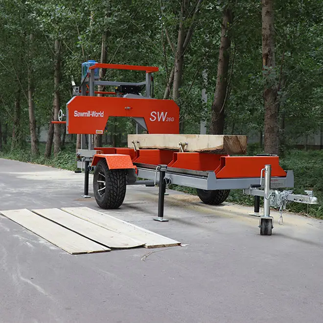 SW26G portable sawmill gasoline Log Band Saw Horizontal Swing Blade Mobile saw mill wood cutting band saw machine