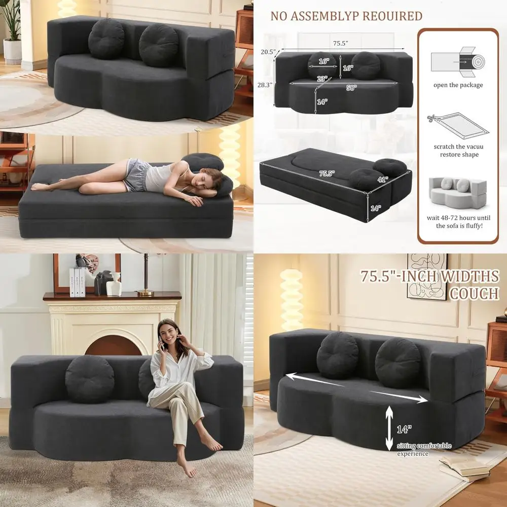 أريكة فوتون لاونج النائمة ليتشي فيلفيت أريكة أرضية بمقعدين لغرفة المعيشة، سرير أريكة قابل للطي قابل للتحويل #1