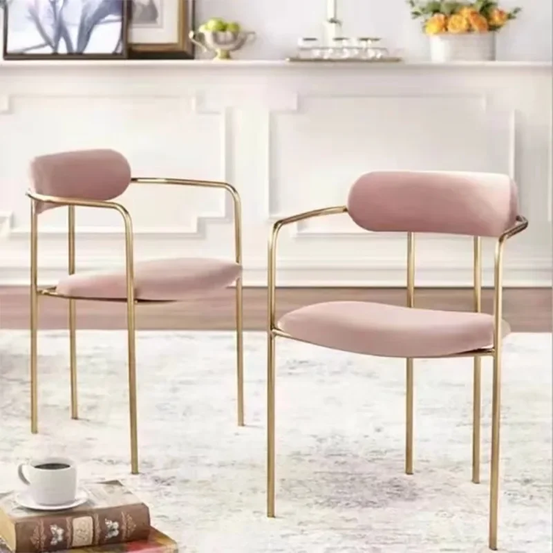 tainless steel gold-plated dining chair, hotel room book chair, soft bag leisure chair with armrests, cafe negotiation chair