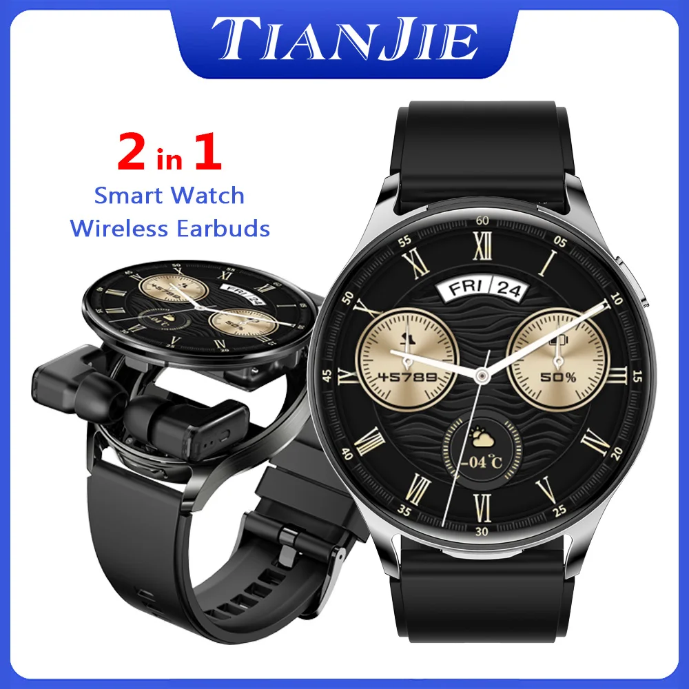 

TIANJIE Смарт-часы с беспроводными наушниками, полностью сенсорный BT-вызов, BT, музыкальный плеер, монитор сна, пульс, IP67, спортивный водонепроницаемый Siri