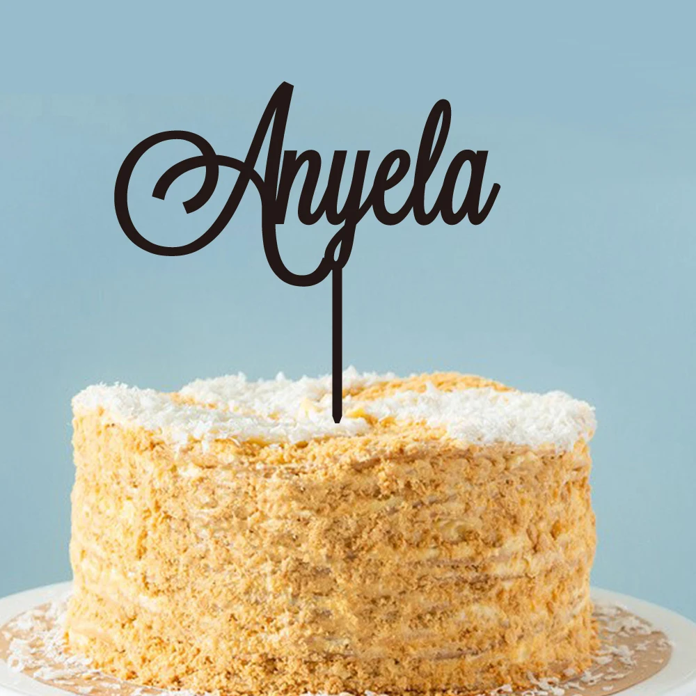 Decoración de pastel personalizada con nombre en negro, adorno de pastel de madera y acrílico con nombre, adorno de pastel con texto personalizado