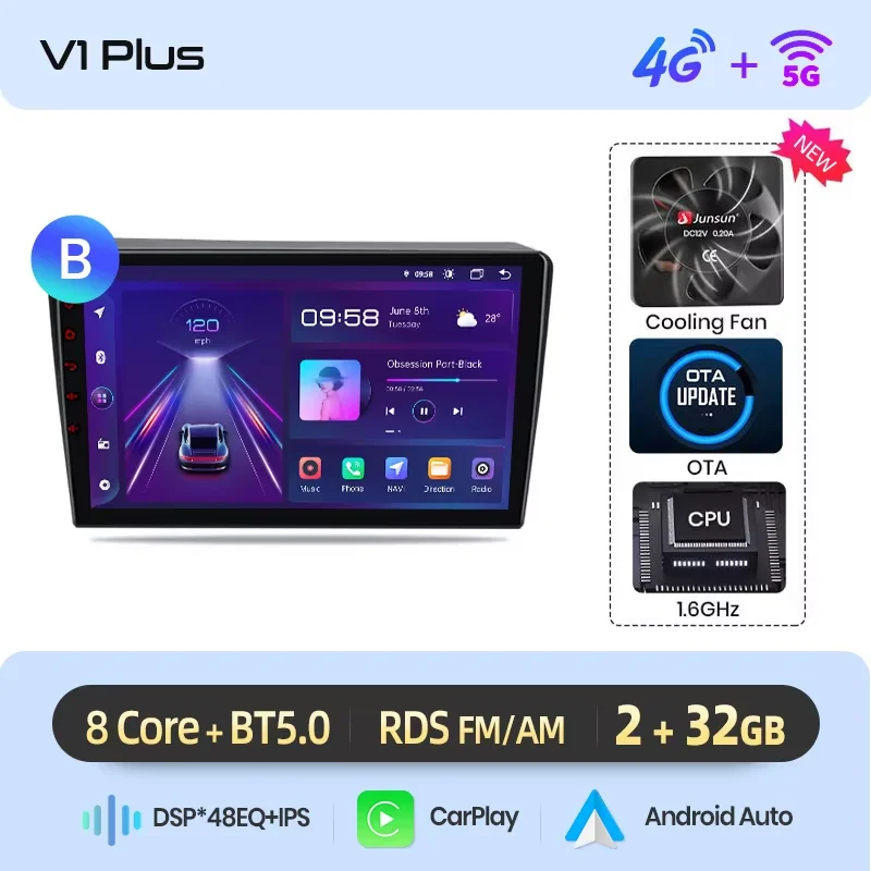 Junsun draadloze CarPlay Android Auto autoradio voor Nissan Navara (D40) 2004-2015 met ingebouwde koelventilator, Android GPS navigatie, multimediaspeler, WiFi, DSP, RDS, BT, SWC, IPS touchscreen,