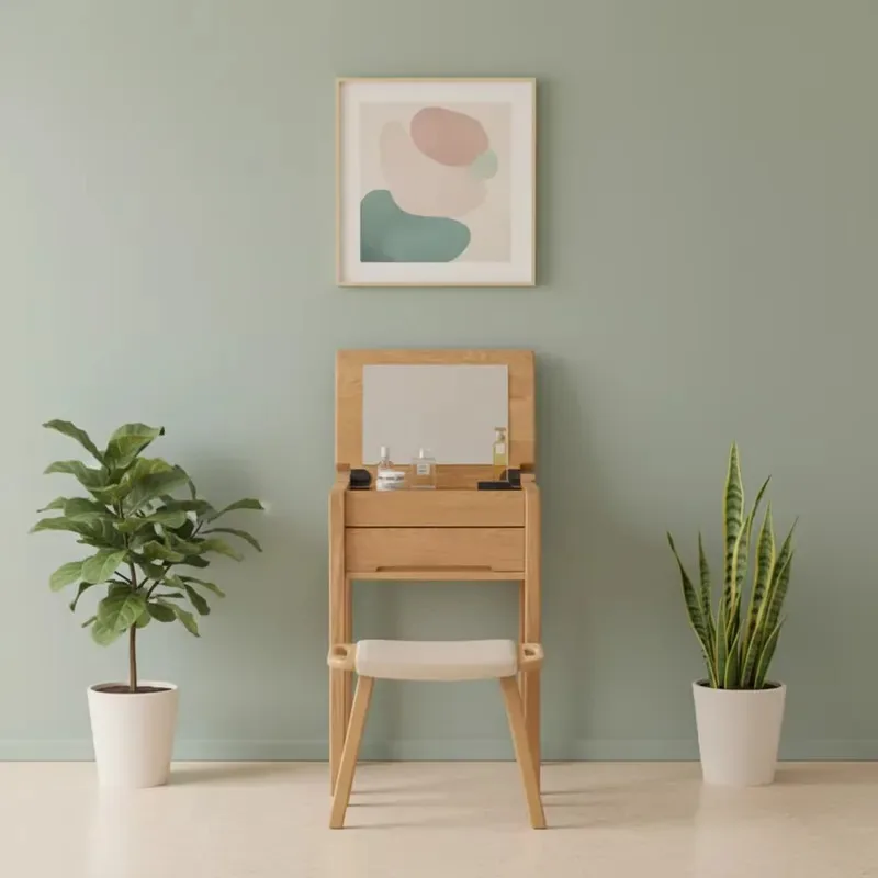 North American Nordic Modern Oak Solid Wood Eco Friendly Dressing Table Cabinet Integrated Bedroom Storage Vanity