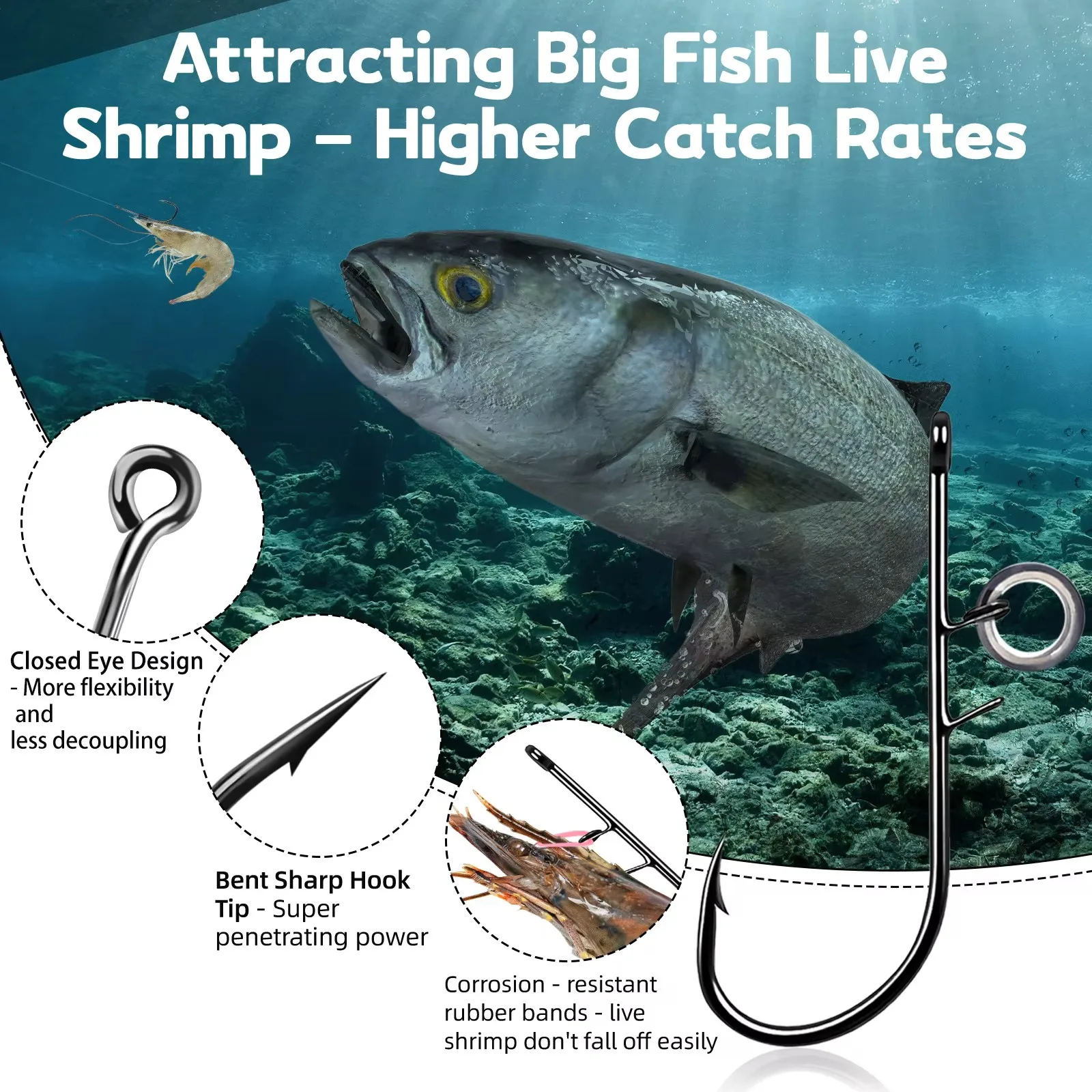 FishTrip anzuelo para camarones vivos – Acero carbono bagre lubina - imagen 5