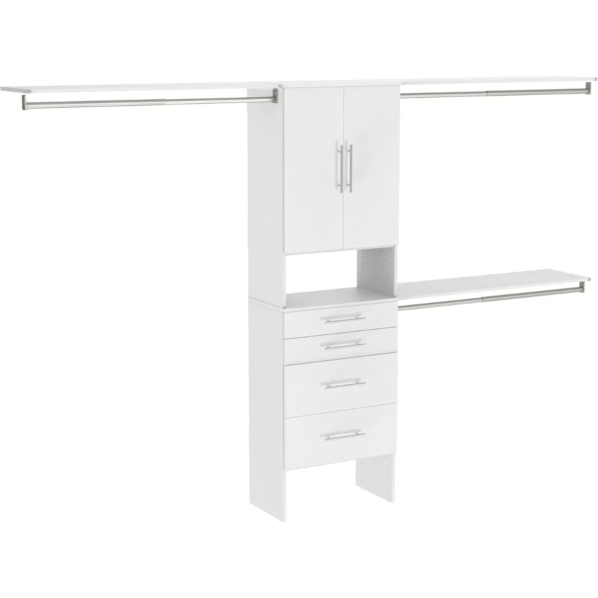 Modern 25-Inch Closet Organizer with Shelves, 2-Doors and 4-Drawers, Pure White