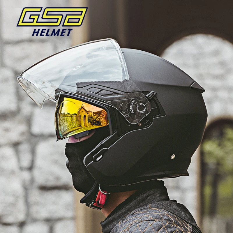 GSB motorcycle helmet male half helmet double lens female personality motorcycle riding helmet All seasons general helmet